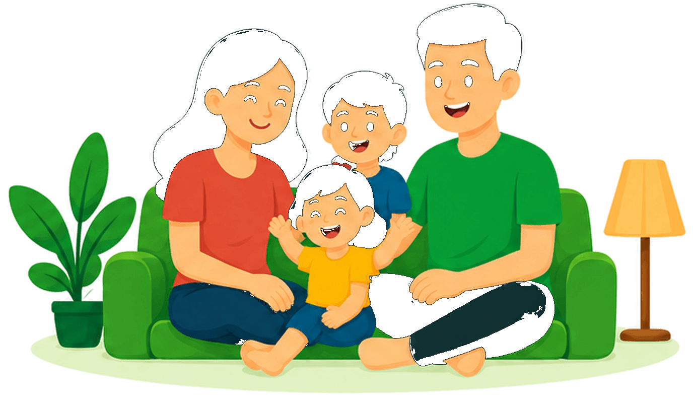 A happy family spending time together at home